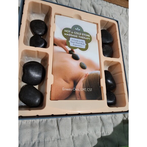 Hot Stone Massage Therapy Book and Basalt River Stones Kit Home Spa Open Package - Picture 3 of 6